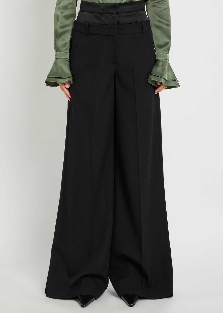 Erdem Layered Wide-leg Silk-blend And Wool Trousers In Black