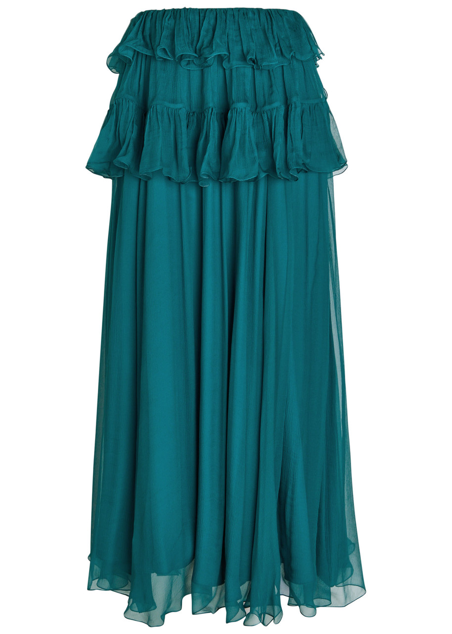 Chloé Chloe Ruffled Silk Maxi Skirt In Green