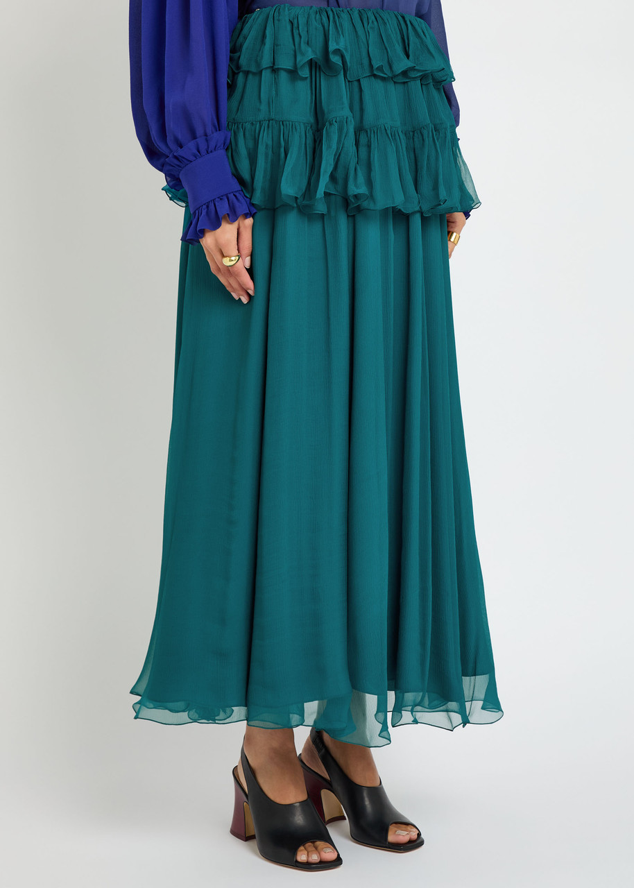 Chloé Chloe Ruffled Silk Maxi Skirt In Green