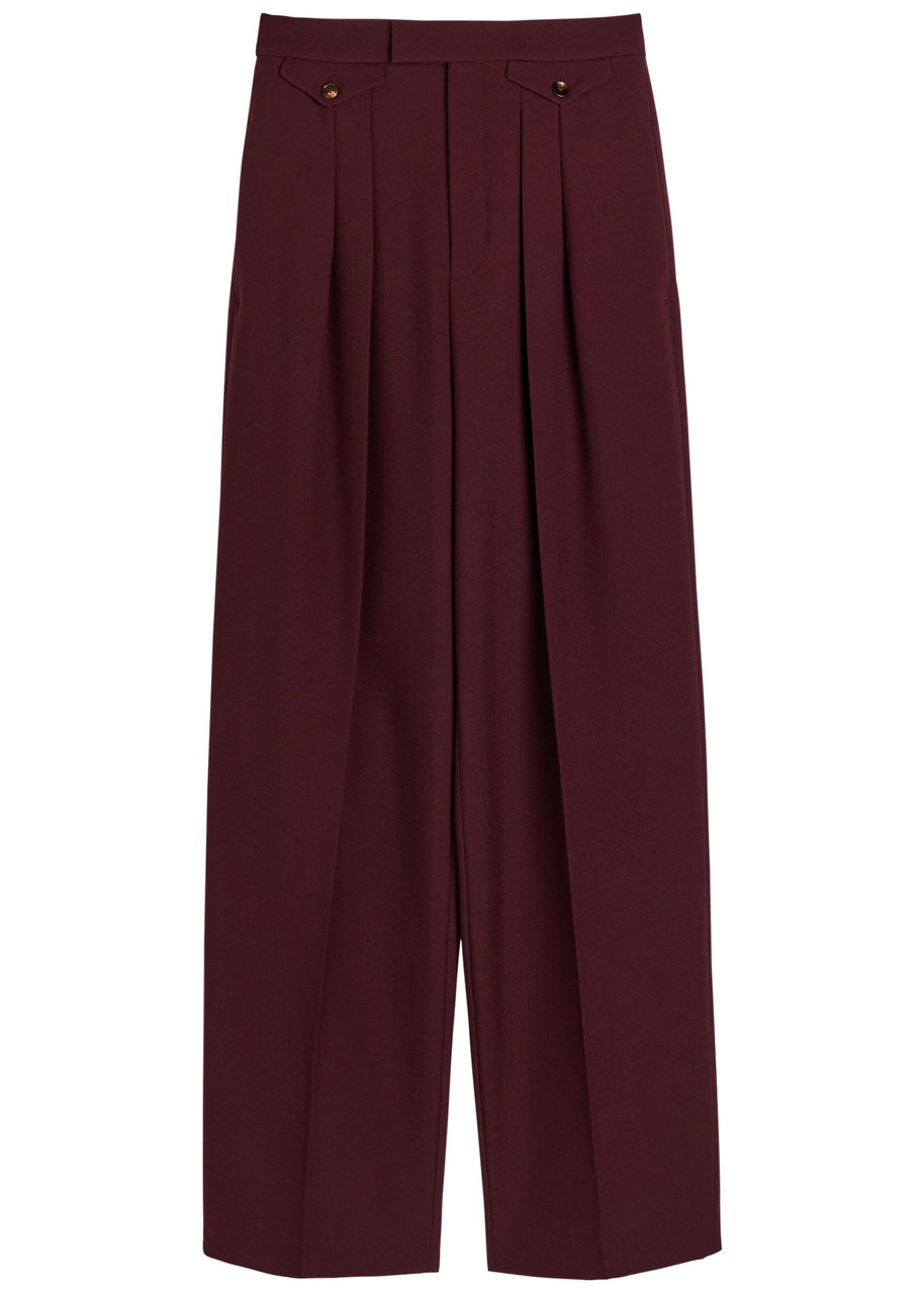 Chloé Chloe Pleated Straight-leg Wool Trousers In Purple