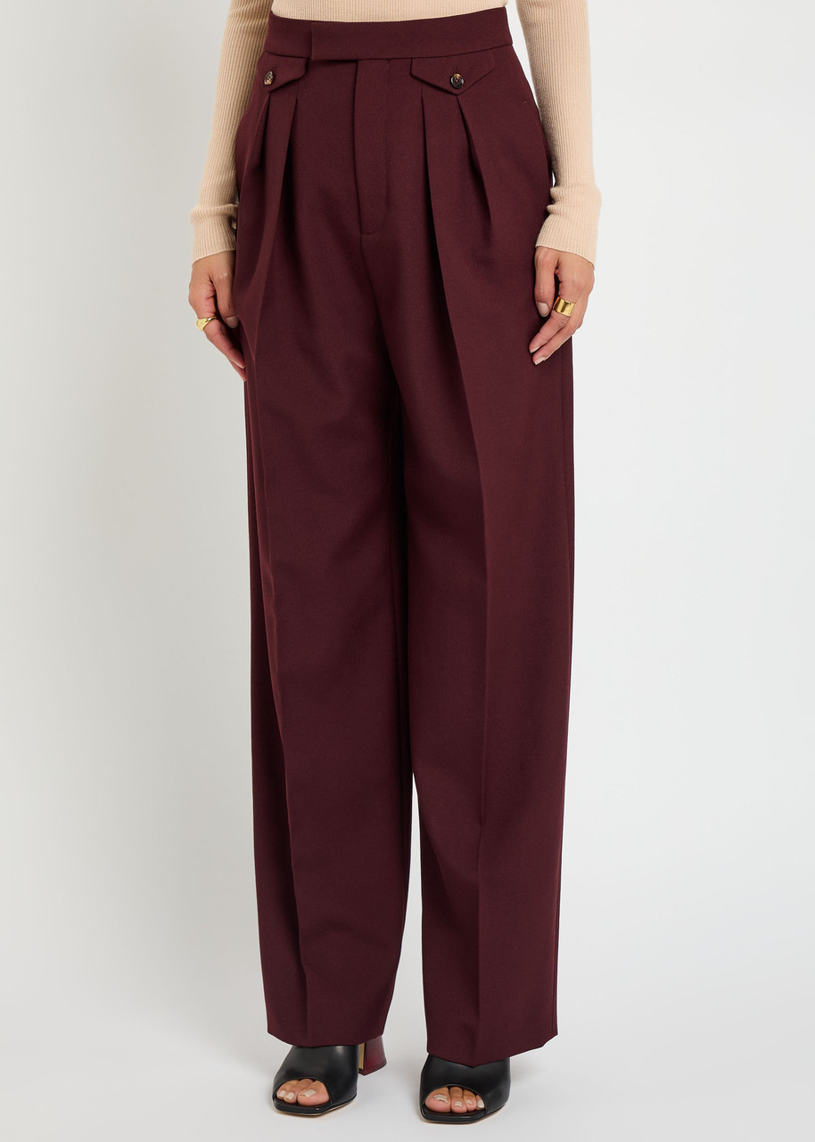 Chloé Chloe Pleated Straight-leg Wool Trousers In Burgundy