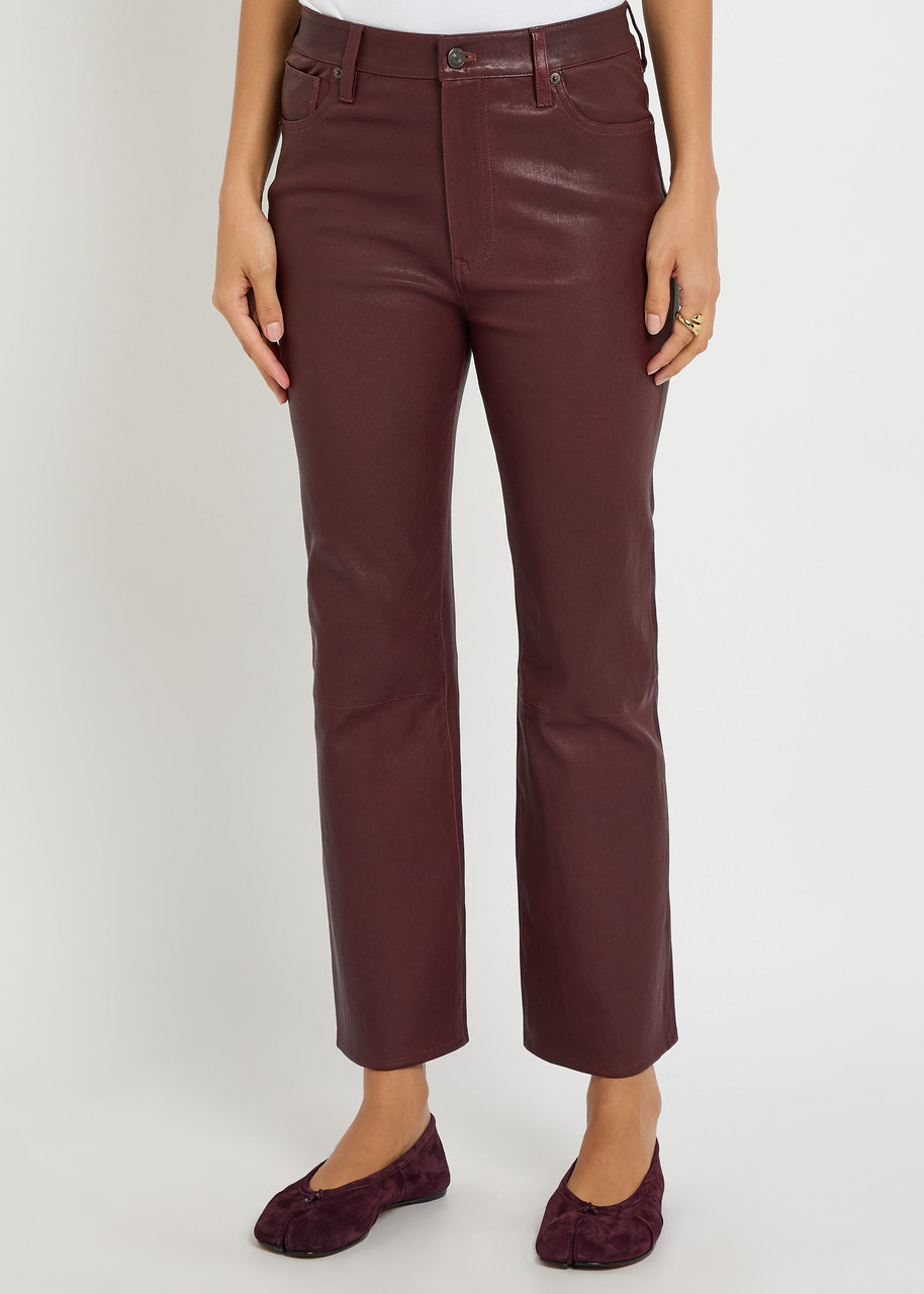 Frame The Reboot Crop Bootcut Leather Trousers In Red