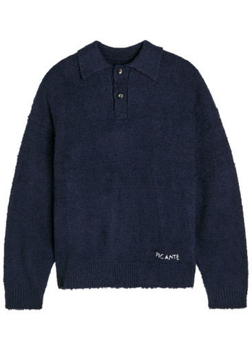 PICANTE Shaggy logo-embroidered cotton-blend polo jumper | Harvey
