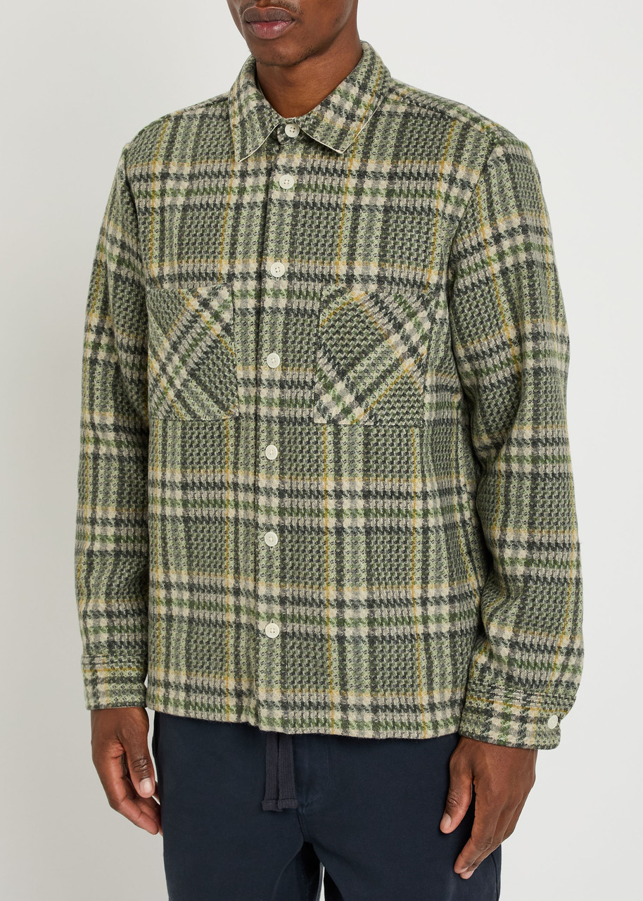  Wax London Whiting Checked Wool-blend Overshirt - Green - Xl 