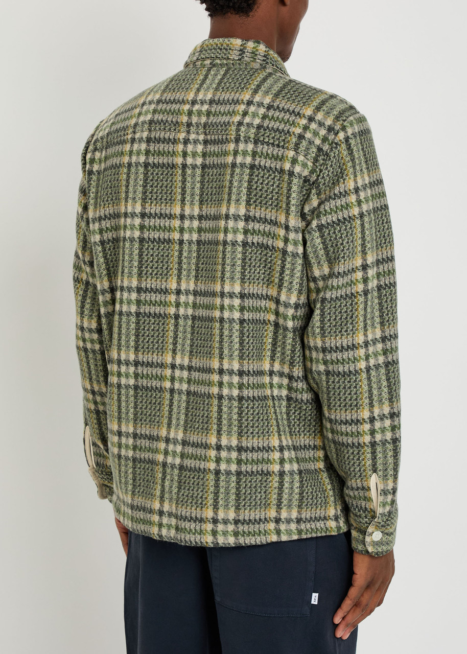  Wax London Whiting Checked Wool-blend Overshirt - Green - Xl 