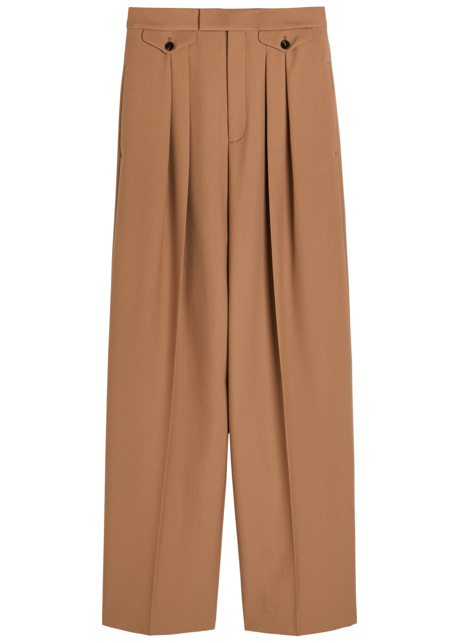 Chloé Chloe Pleated Straight-leg Wool Trousers In Brown