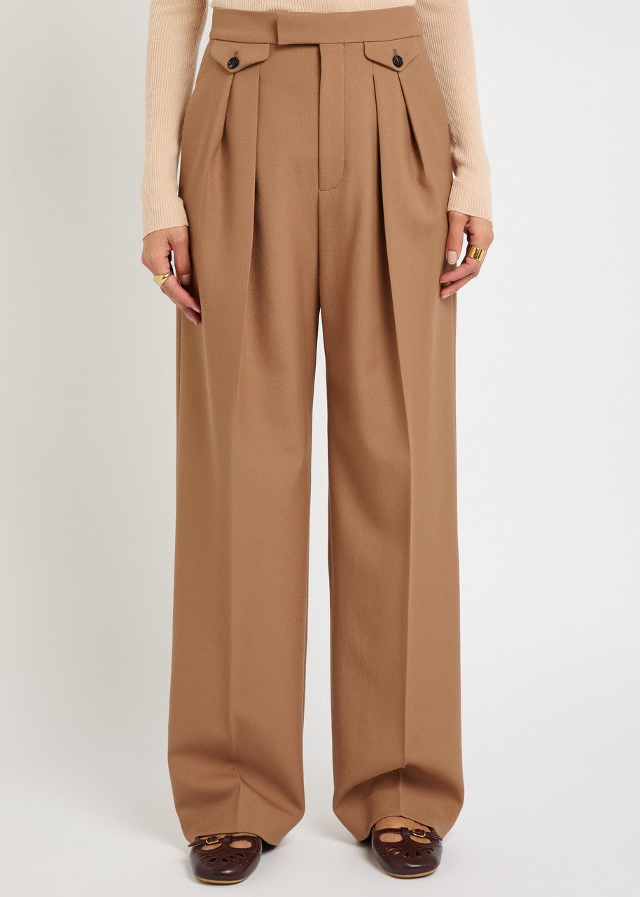 Chloé Chloe Pleated Straight-leg Wool Trousers In Brown