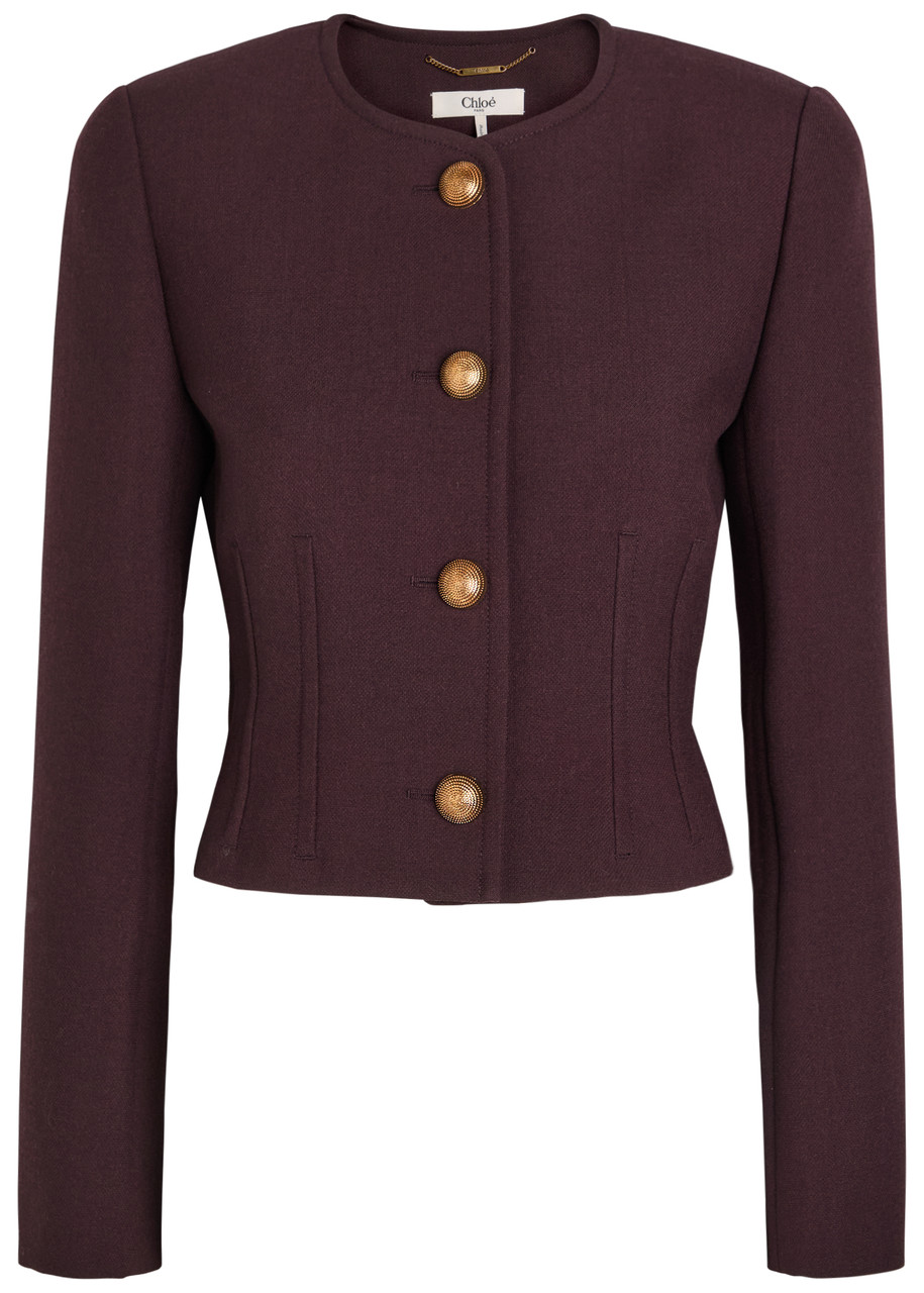 Chloé Chloe Darted Cropped Wool Jacket In Burgundy