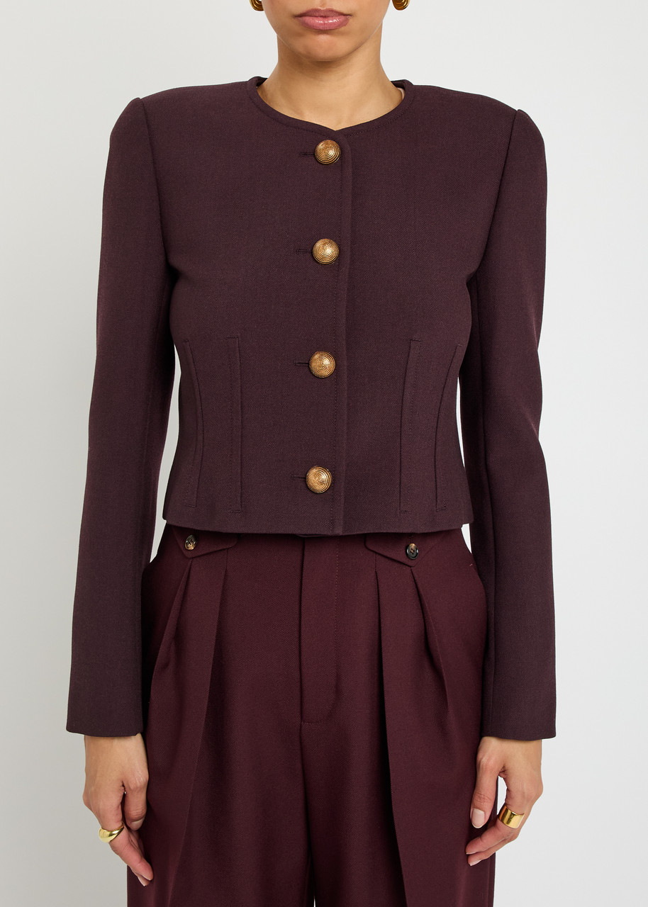Chloé Chloe Darted Cropped Wool Jacket In Burgundy