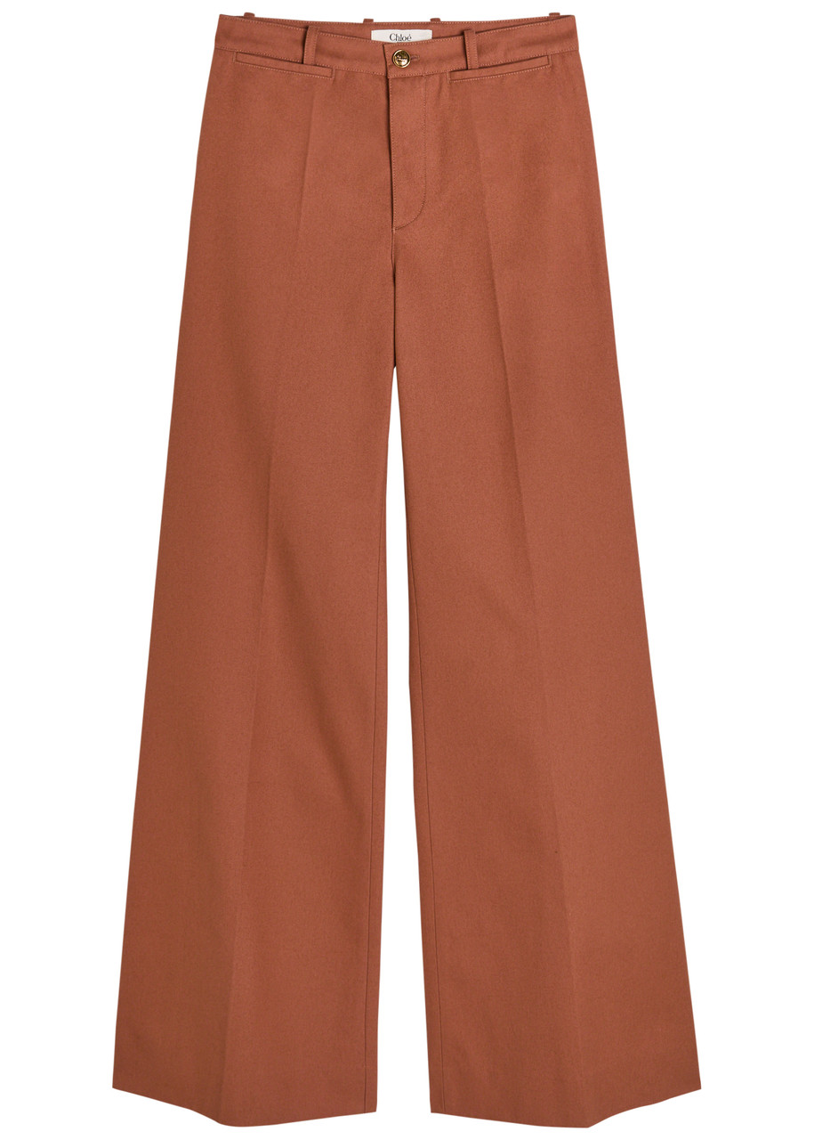 Chloé Chloe Flared-leg Canvas Trousers In Brown