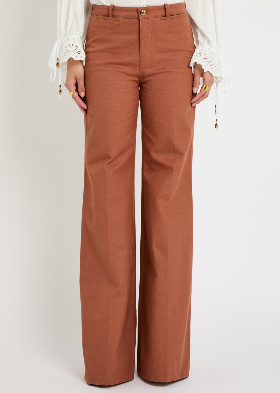 Chloé Chloe Flared-leg Canvas Trousers In Brown