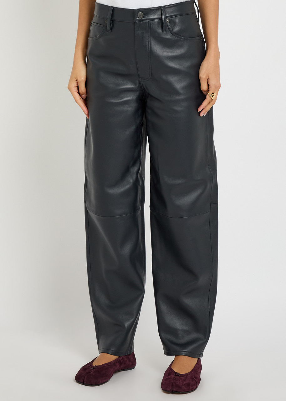 Frame Womens Navy The Neat Tapered-leg Leather Trousers In Blue