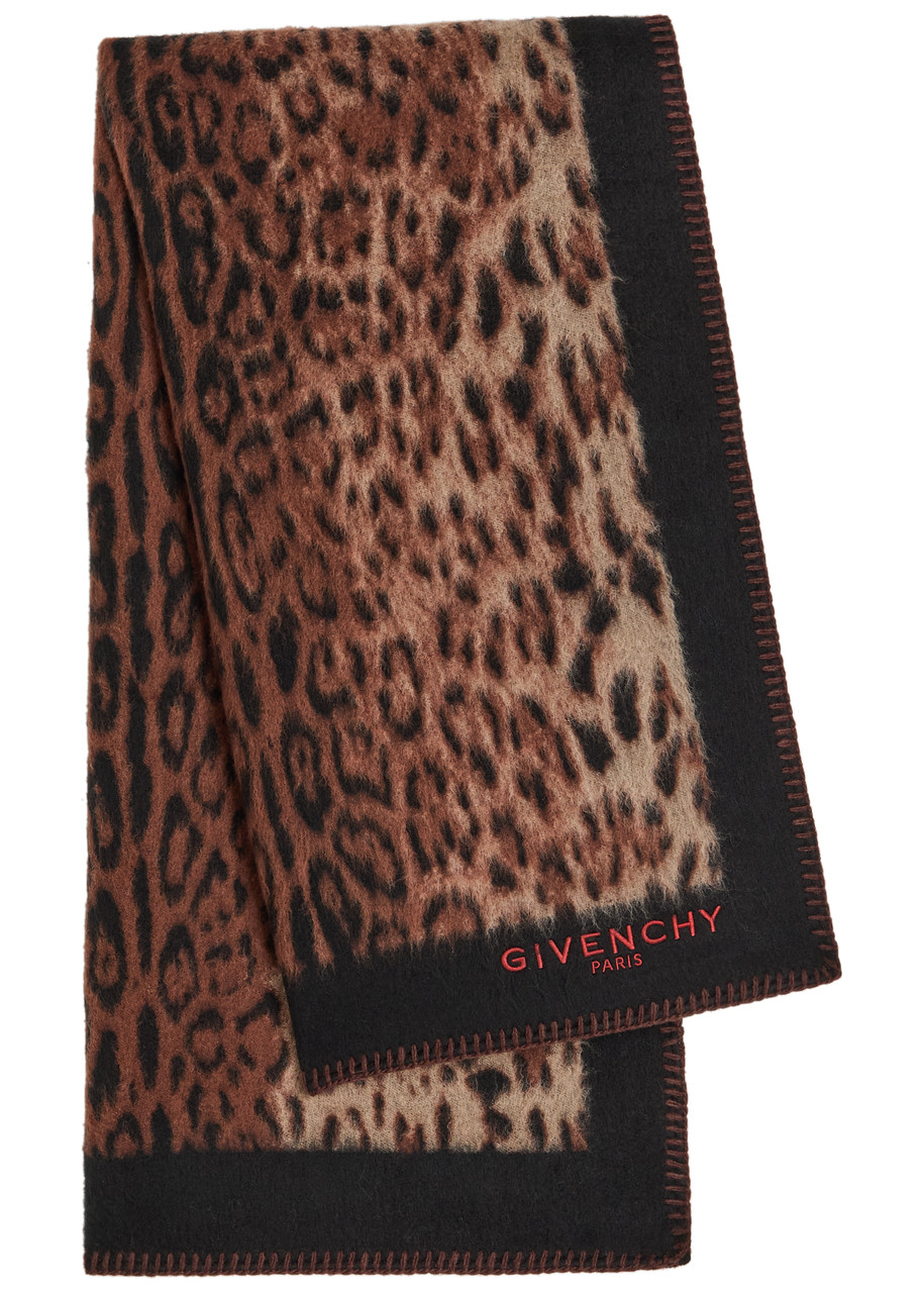 Givenchy Leopard-print Brushed Wool Scarf In Brown