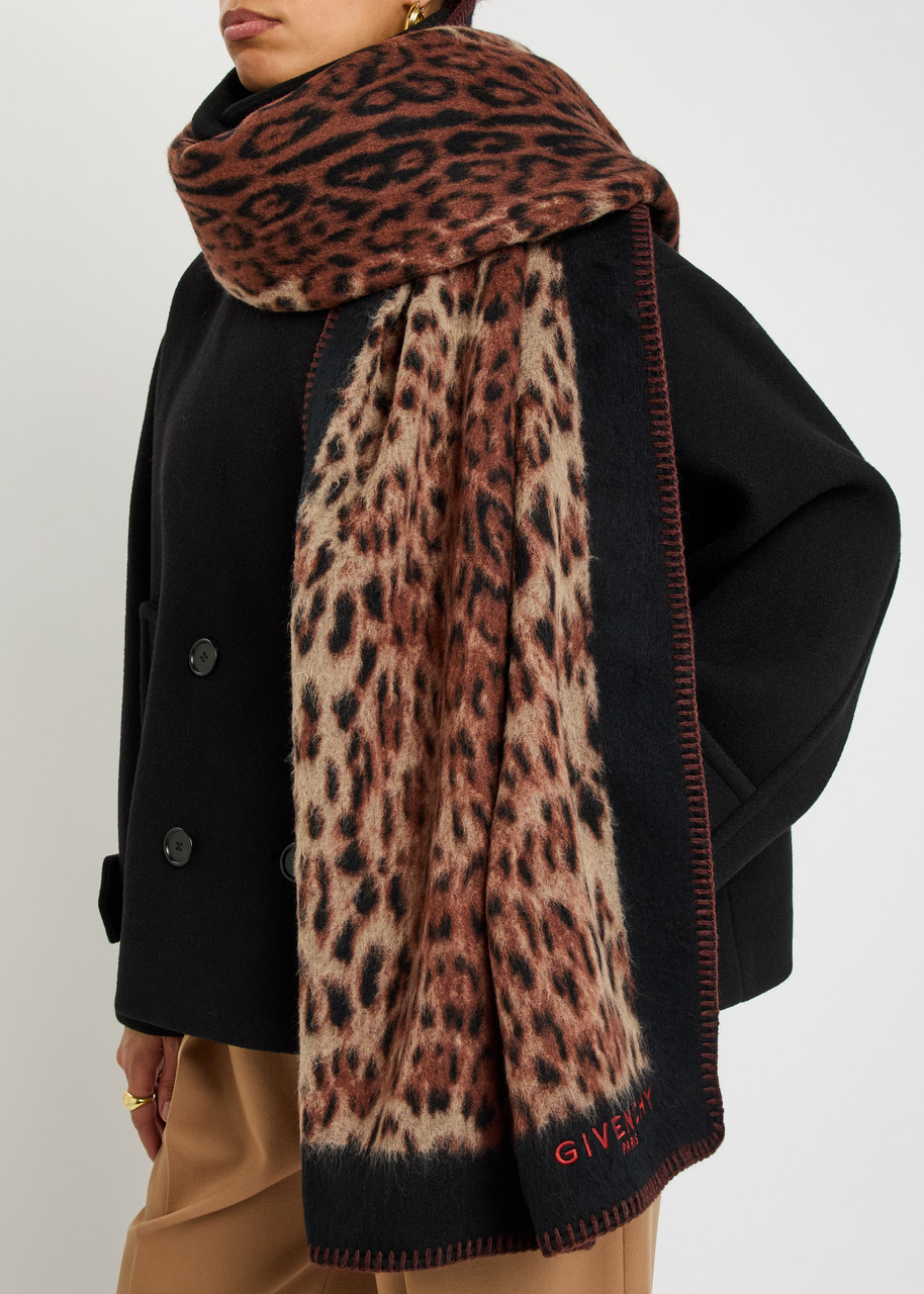  Givenchy Leopard-print Brushed Wool Scarf - Brown - One Size 