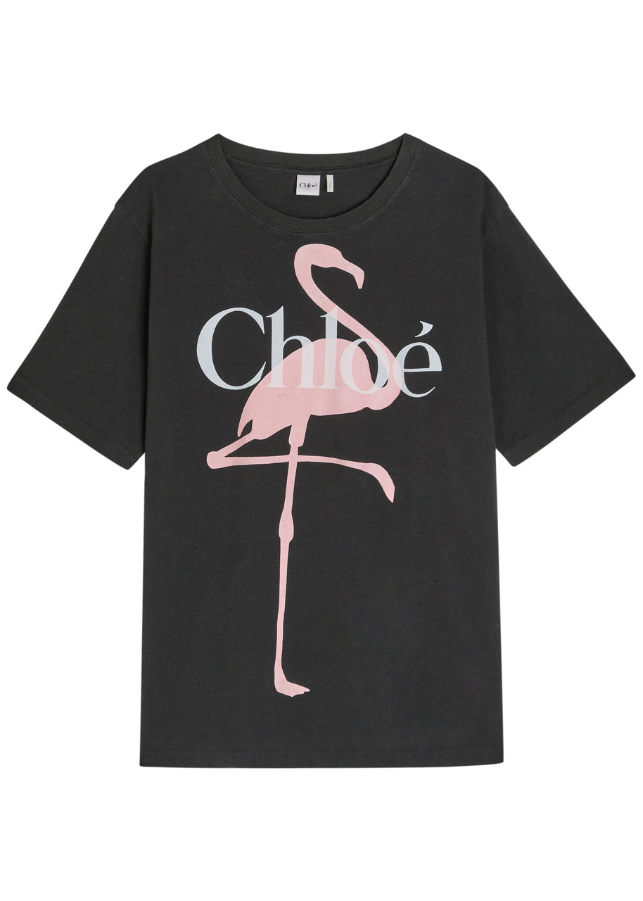 Chloé Chloe Printed Cotton T-shirt In Black