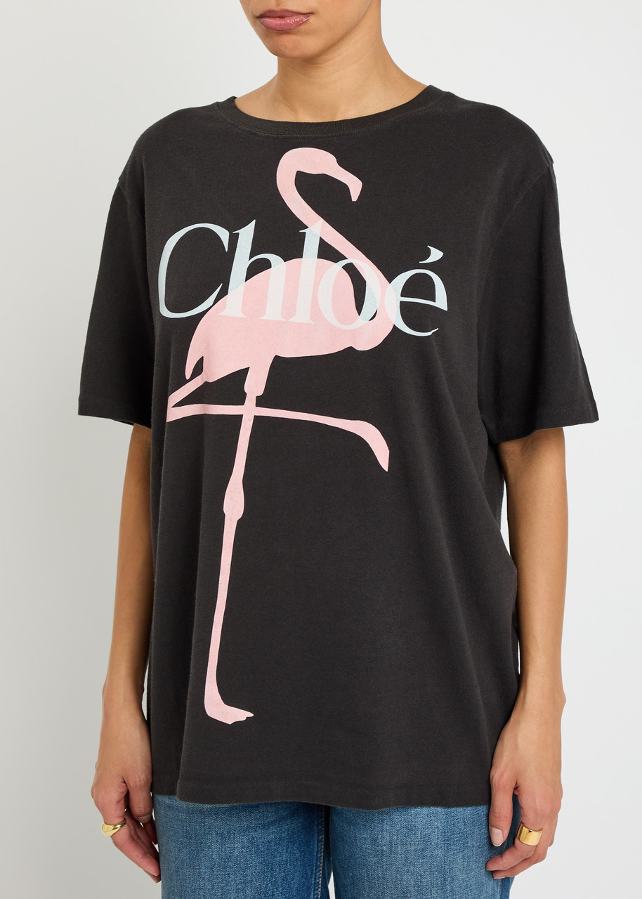 Chloé Chloe Printed Cotton T-shirt In Black