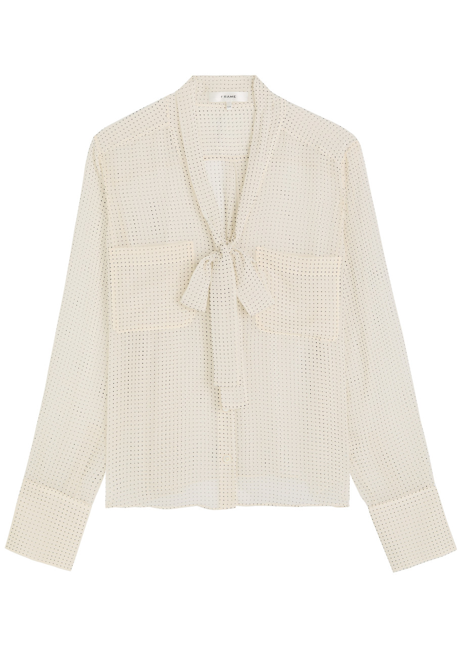 Frame Polka-dot Tie-neck Silk Blouse In Neutral