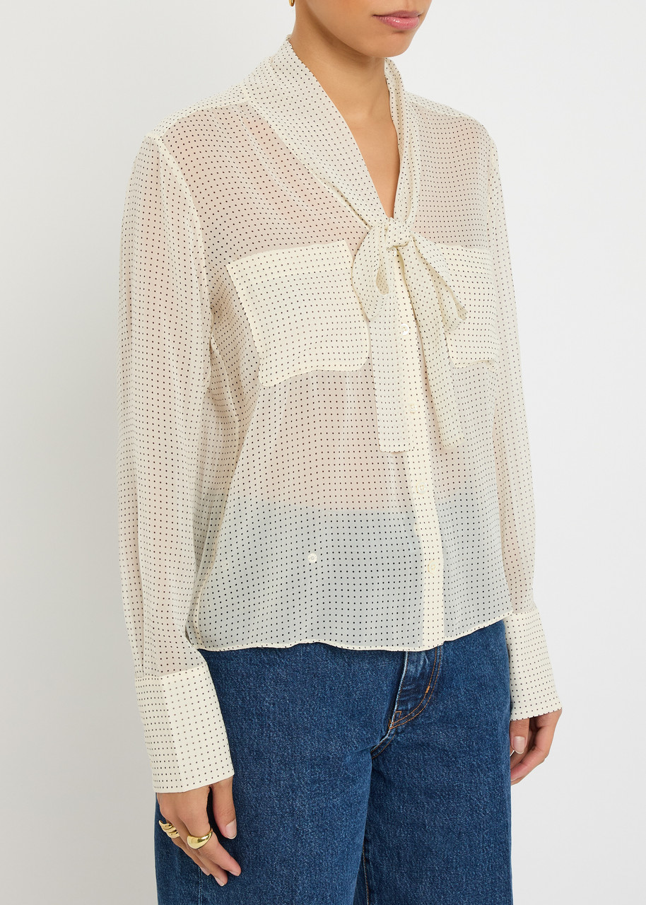 Frame Polka-dot Tie-neck Silk Blouse In Neutral