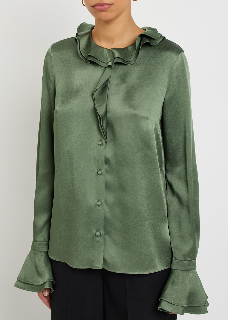 Erdem Ruffled Satin Blouse In Green