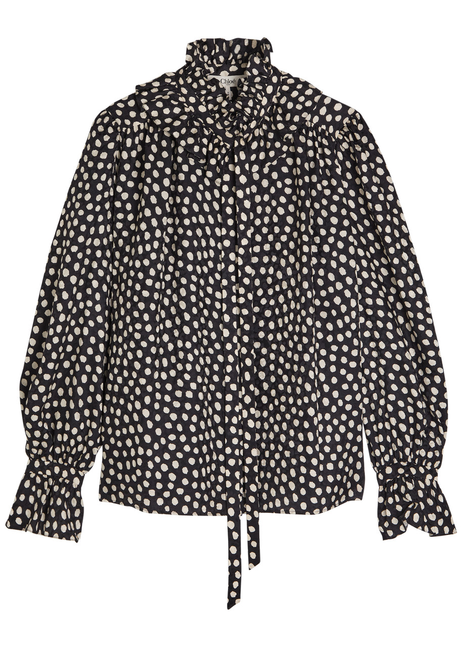 Chloé Chloe Polka Dot Silk Blouse In Black
