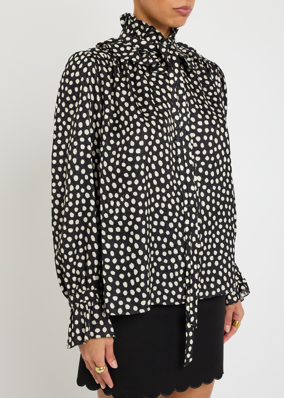 Chloé Tie-detailed Polka-dot Silk-jacquard Blouse In Black