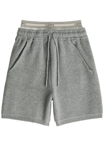 LOEWE Logo-waistband layered wool-blend shorts | Harvey Nichols