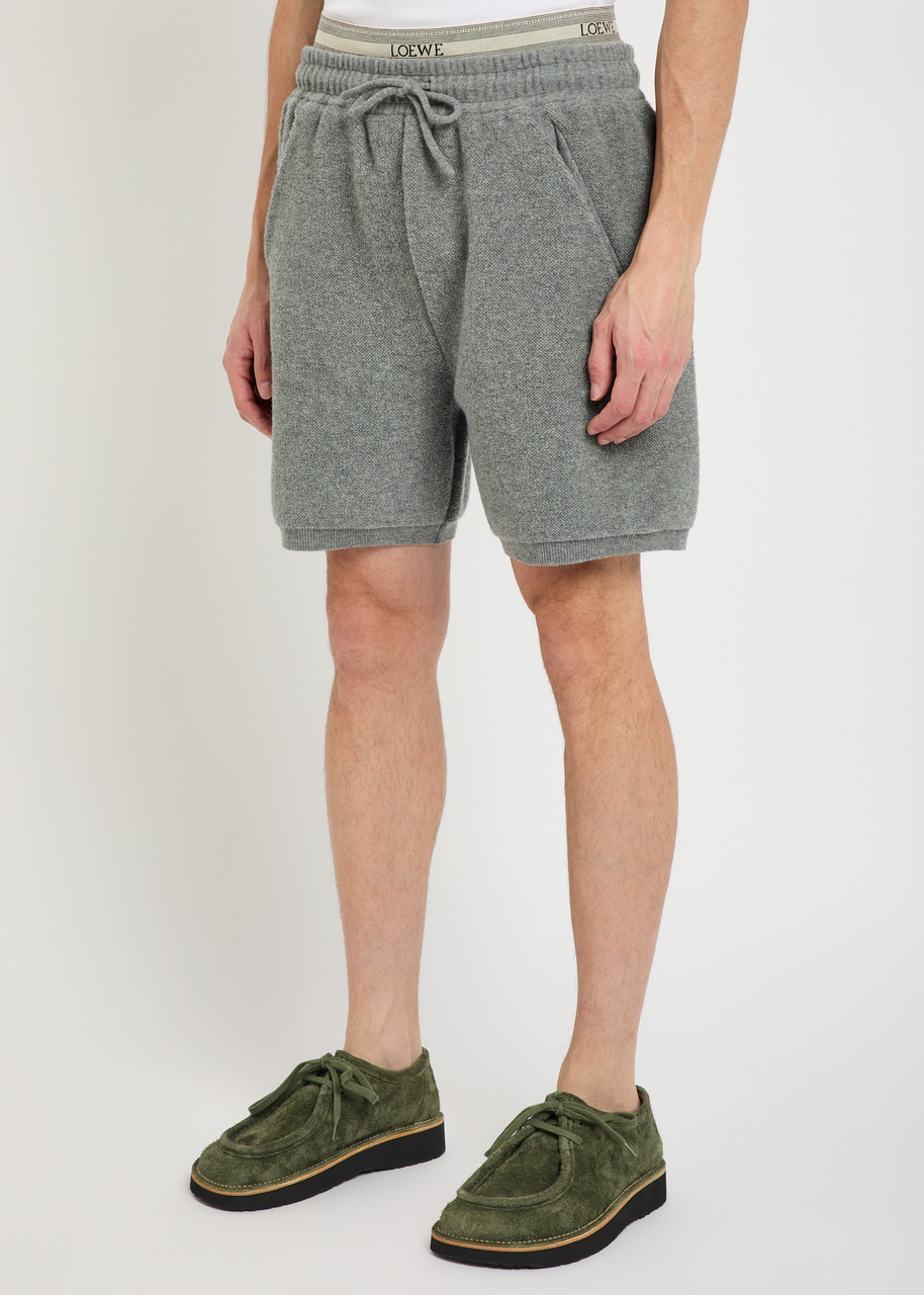  Loewe Logo-waistband Layered Wool-blend Shorts - Grey - S 
