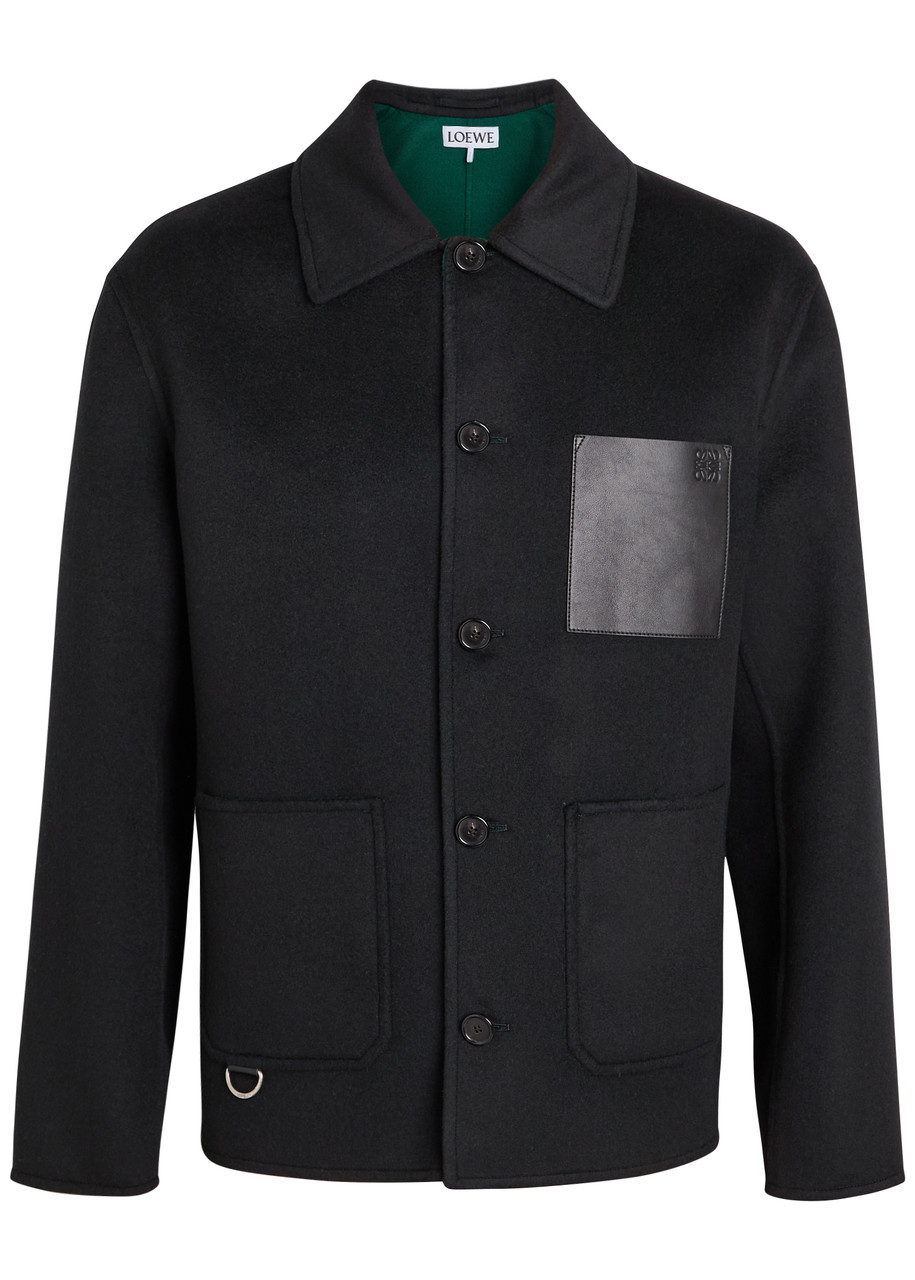 Loewe Leather Pocket Wool And Cashmere-blend Jacket In Black