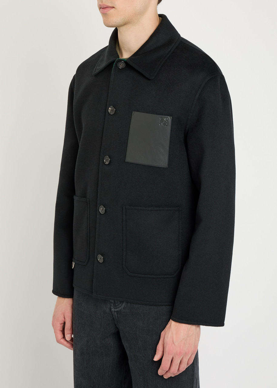 Loewe Leather Pocket Wool And Cashmere-blend Jacket In Black
