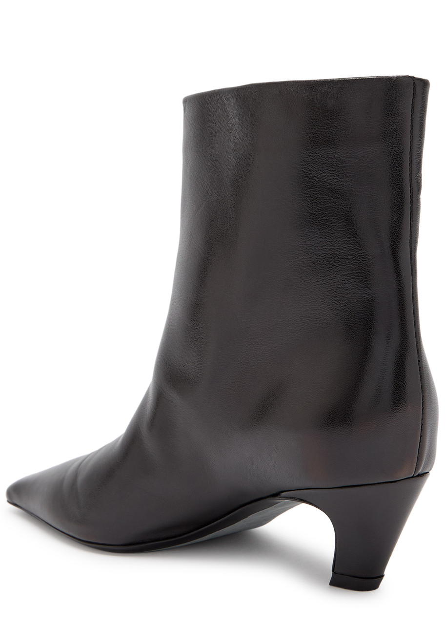 Khaite Leather Arizona Heeled Ankle Boots 50 In Black