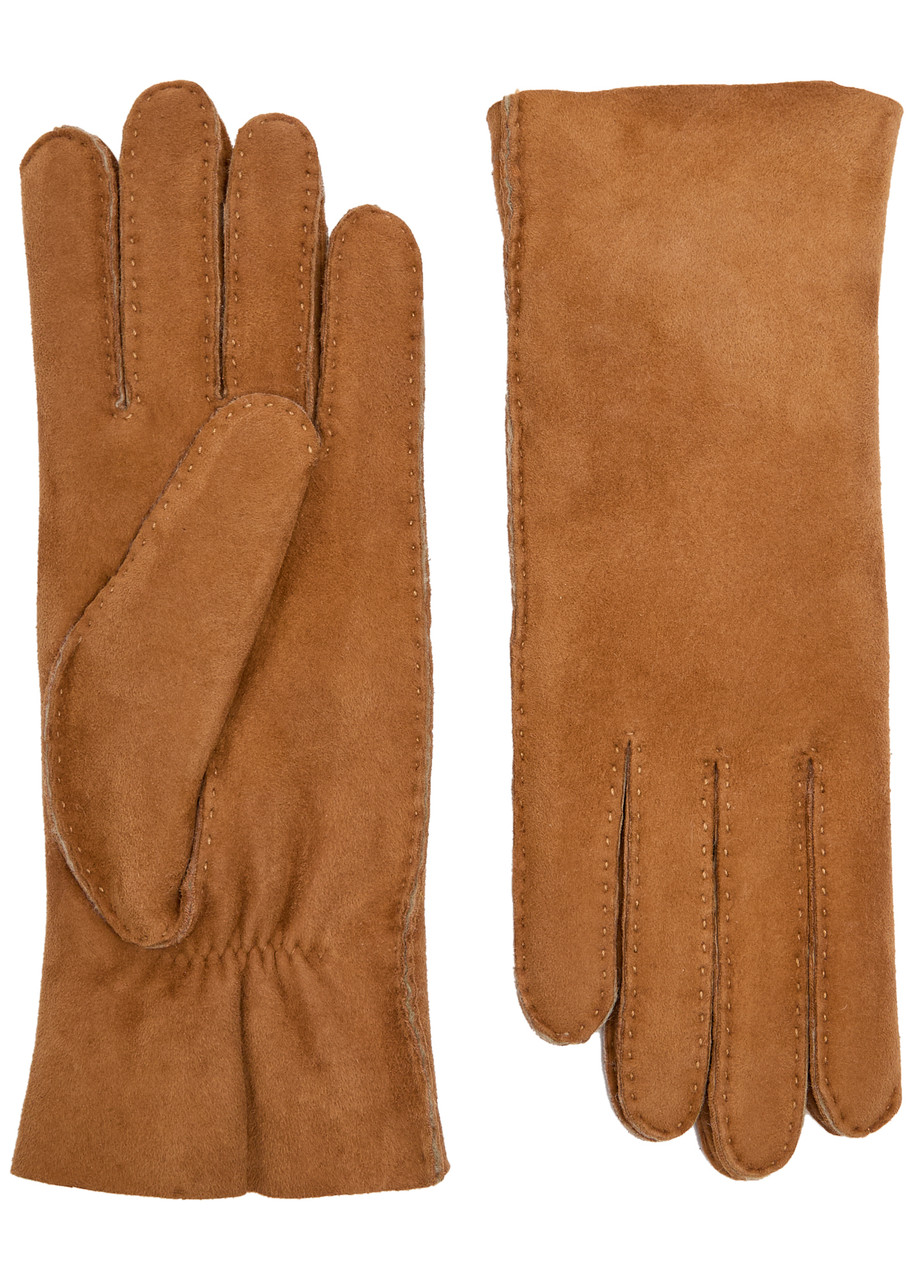 Agnelle Denise Shearling-lined Suede Gloves – Tan – 7.5 (M)