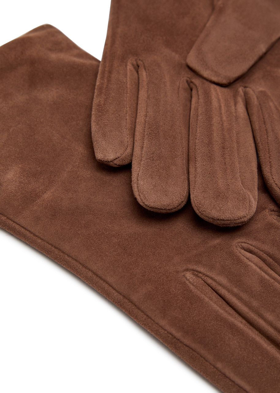 Agnelle Ines Cashmere-lined Suede Gloves – Brown – 8 (L)