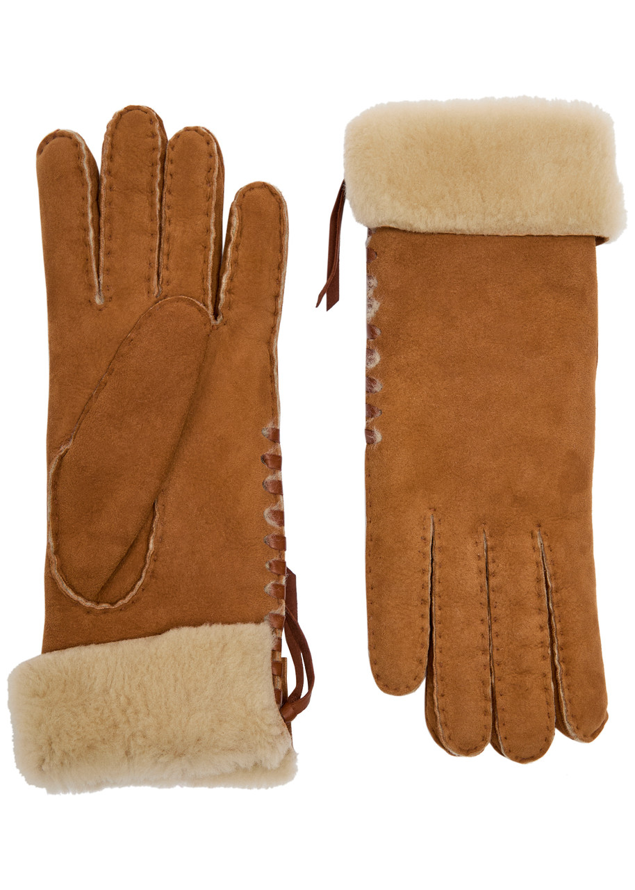Agnelle Mia Shearling-lined Suede Gloves In Brown