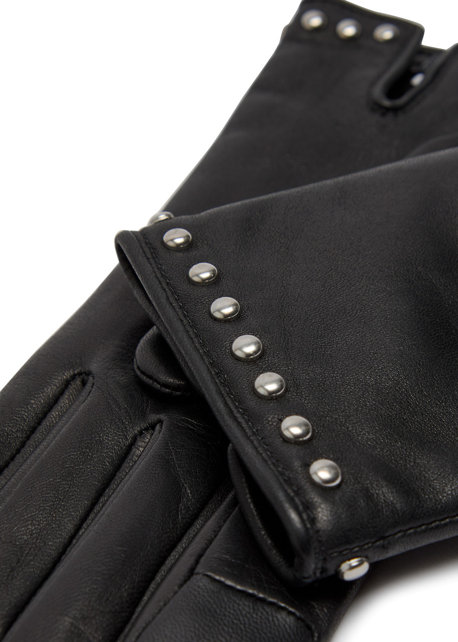 Agnelle Marianne Stud-embellished Leather Gloves – Black – 7 (M)
