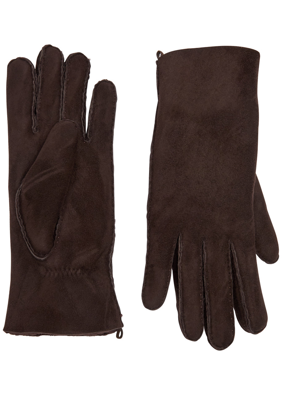 Agnelle Denise Shearling-lined Suede Gloves In Brown