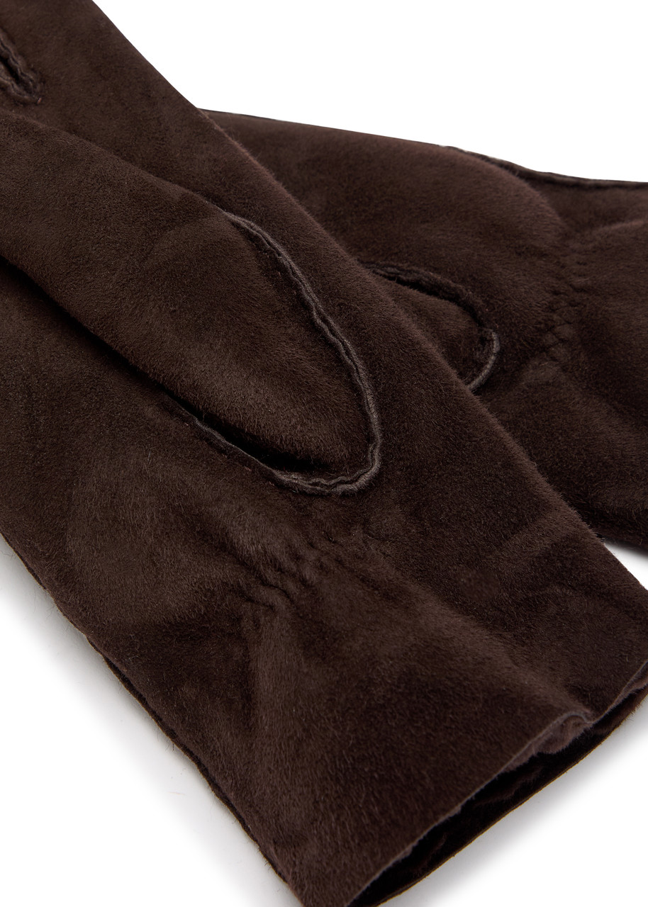 Agnelle Denise Shearling-lined Suede Gloves – Dark Brown – 7.5 (M)