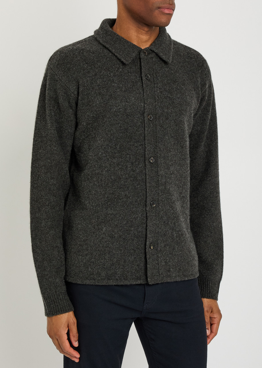 Frame Brushed Wool And Yak-blend Overshirt In Black