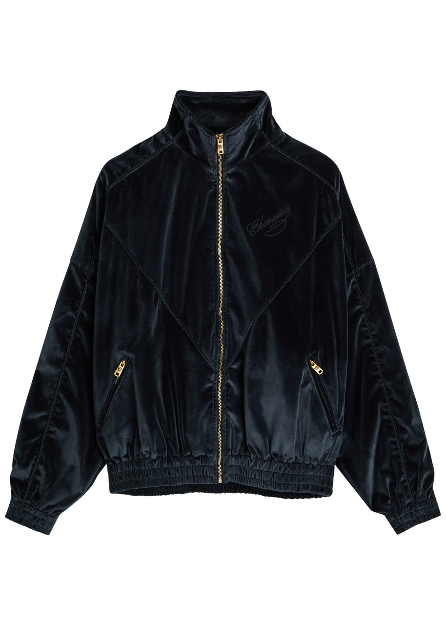 Willy Chavarria Rider Ruff Logo-emboridered Velour Jacket In Black