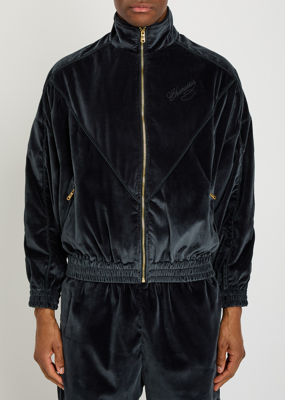 Willy Chavarria Rider Ruff Logo-emboridered Velour Jacket In Black