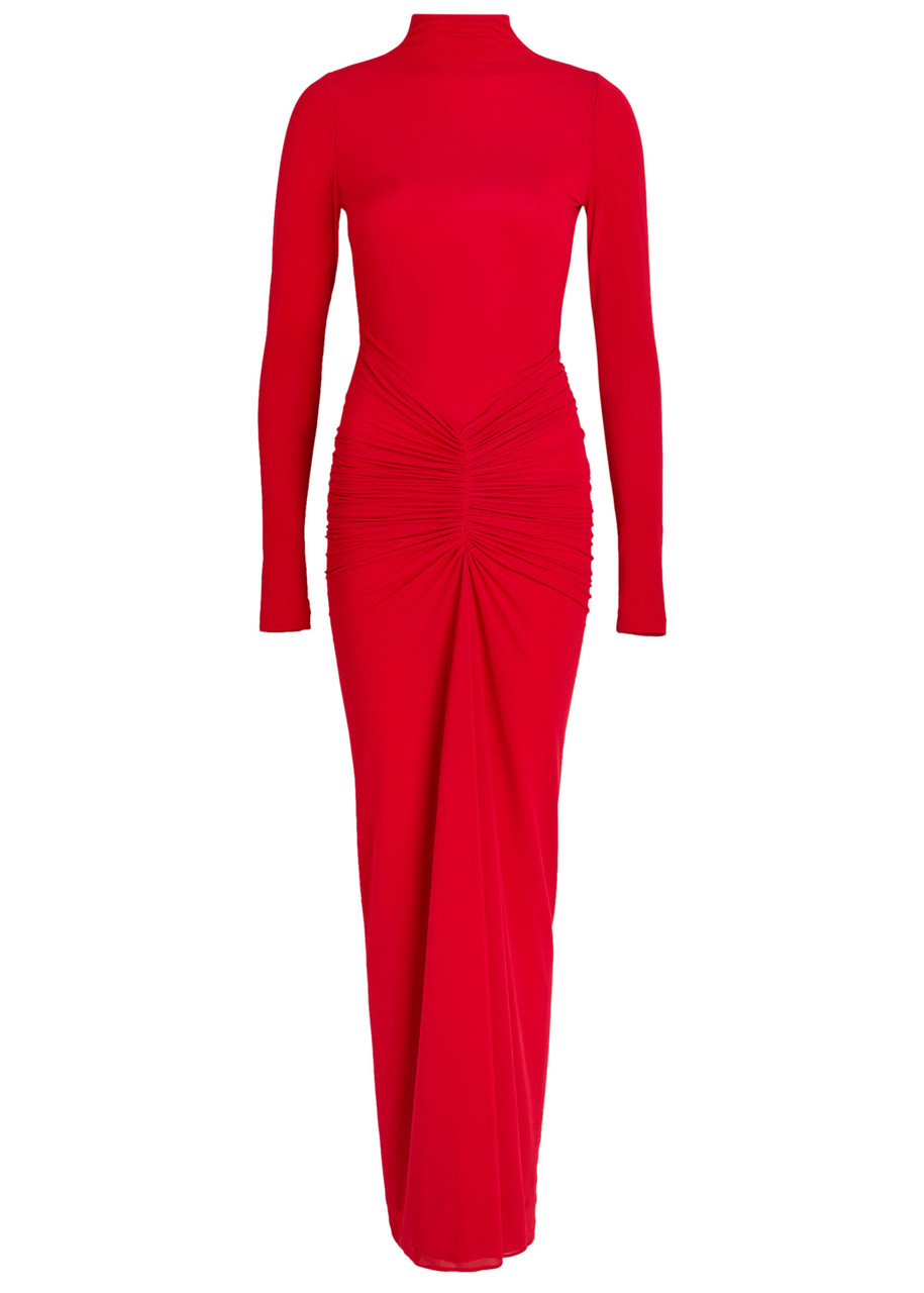Ronny Kobo Scorpio Ruched Stretch-mesh Midi Dress - Red - L (UK14 / L)