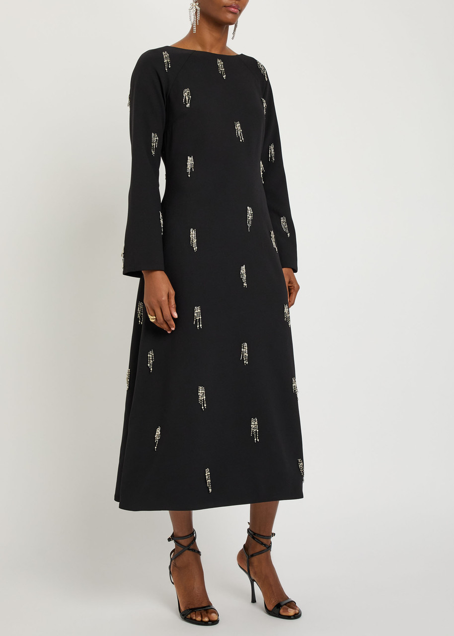 Simkhai Coretta Embellished Crepe Midi Dress In Black