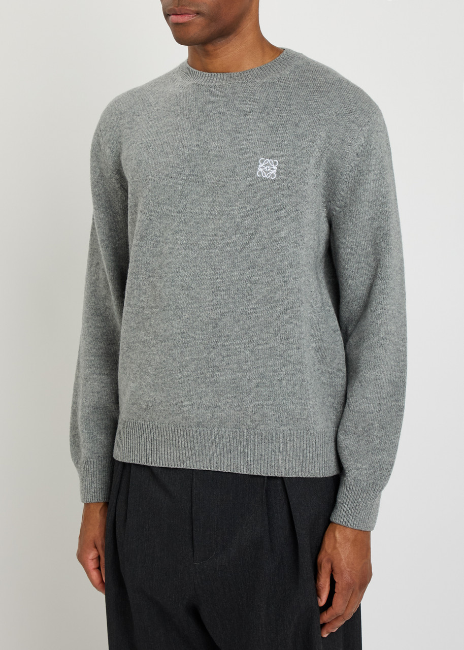  Loewe Logo-embroidered Wool Jumper - Grey - Xl 