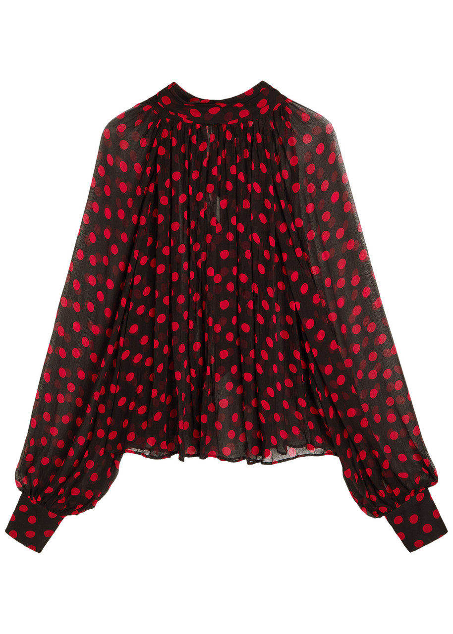 Ronny Kobo Zenia Polka-dot Semi-sheer Chiffon top - Black Red - M (UK12 / M)