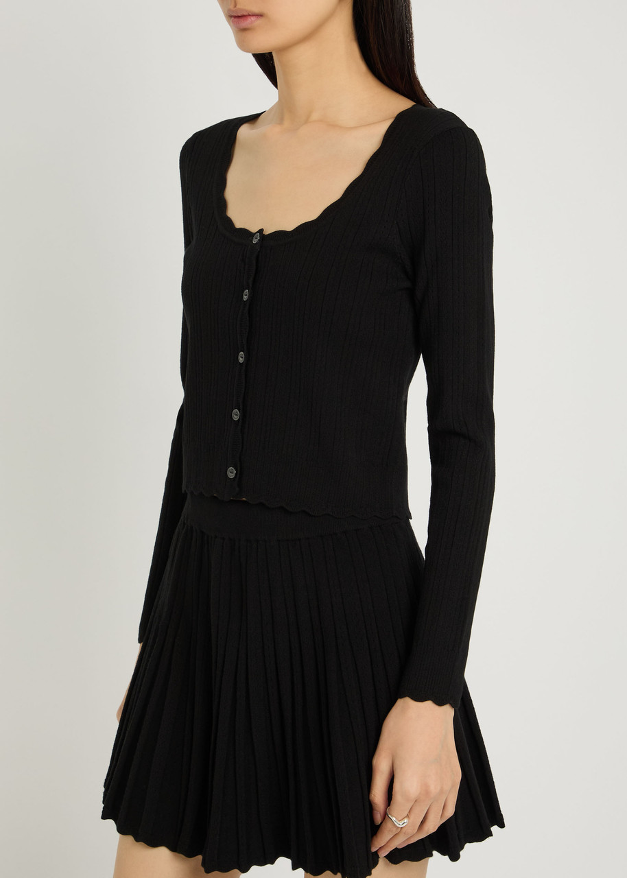 Loveshackfancy Martti Pointelle Knit Cardigan In Black