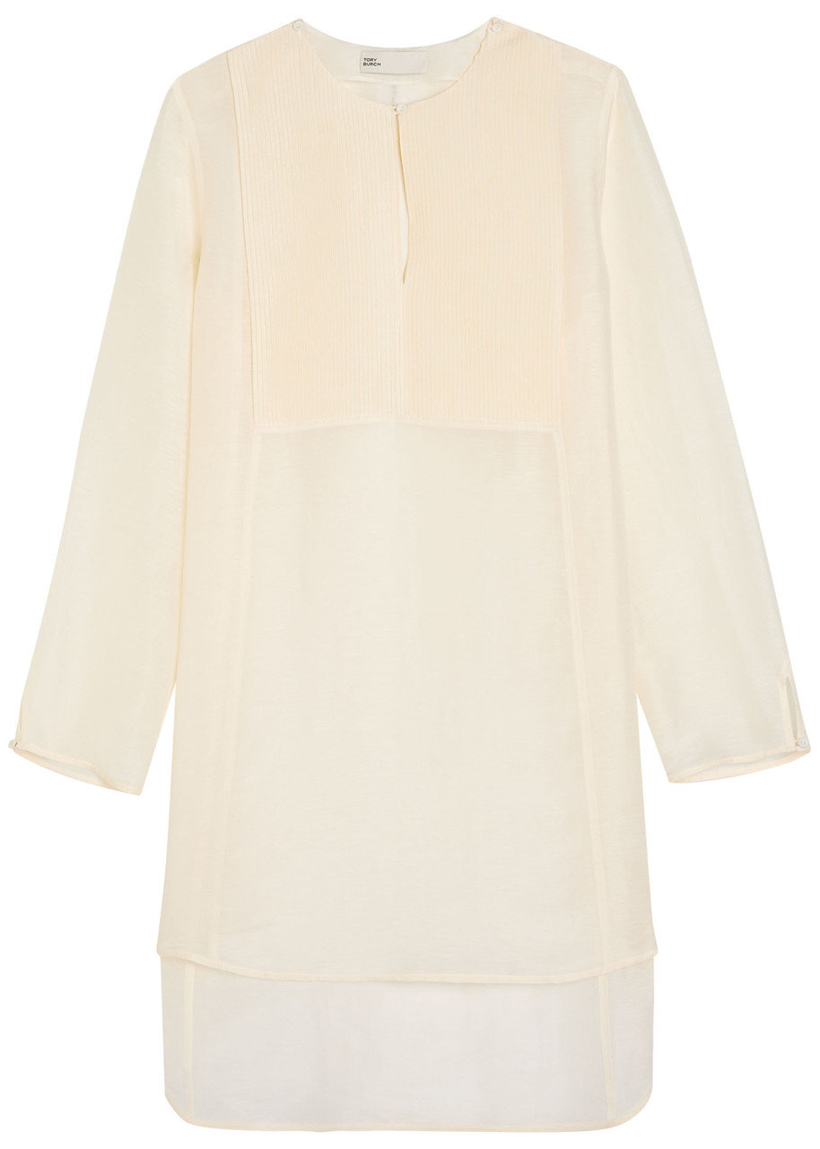 Tory Burch Pintucked Linen And Silk-blend Tunic In White