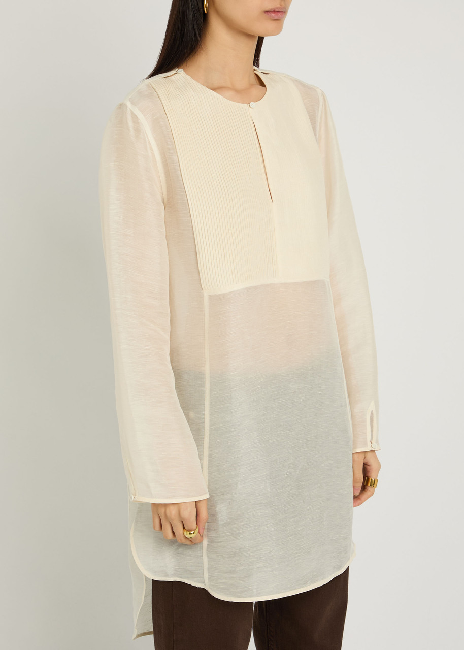 Tory Burch Pintucked Linen And Silk-blend Tunic In White