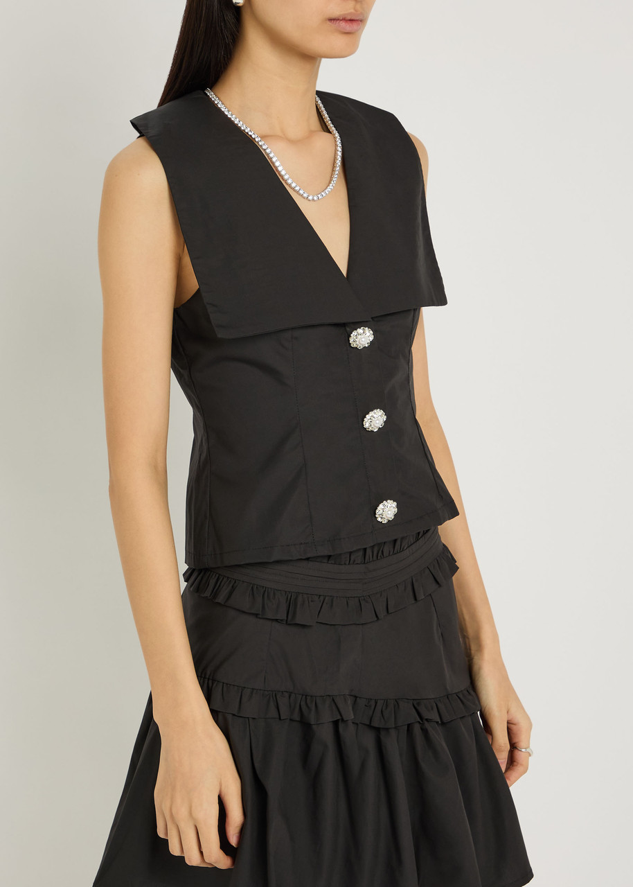 Sister Jane Birdie Collared Poplin Vest In Black