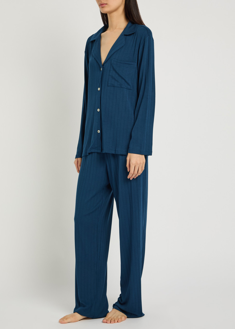 Eberjey Gisele Ribbed Jersey Pyjama Set In Blue