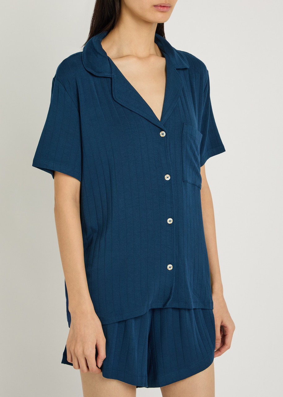 Eberjey Gisele Ribbed Jersey Pyjama Set In Blue