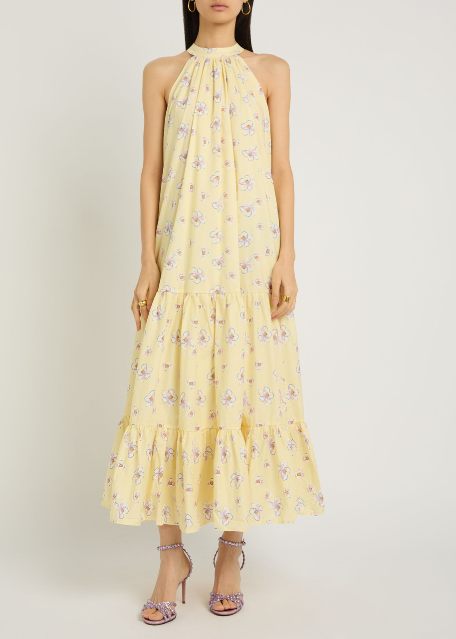 Sister Jane Lake Breeze Floral-print Cotton-poplin Midi Dress In Yellow